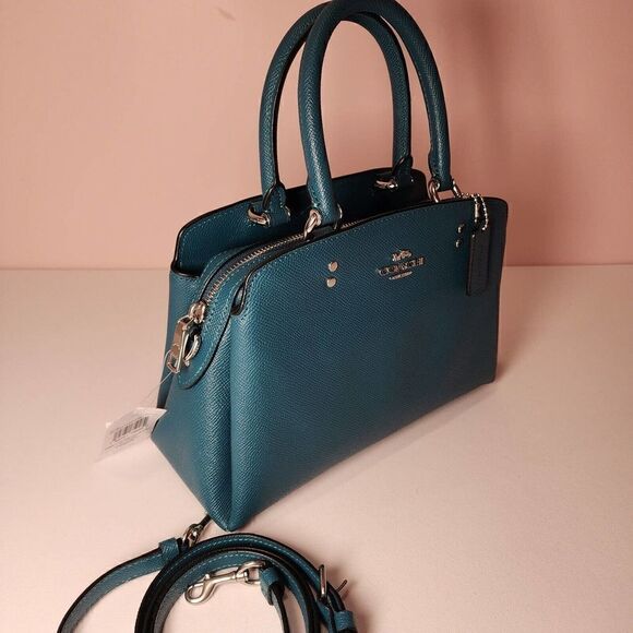 Coach 91146 Mini Lillie Carryall Bag in Deep Turquoise Blue Crossgrain Mineral - Picture 3 of 7